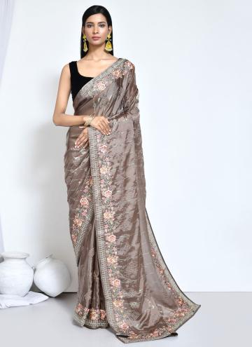 Brown Trendy Saree in Satin Silk with Embroidered