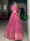 Chanderi A Line Lehenga Choli in Pink Enhanced with Border - 1