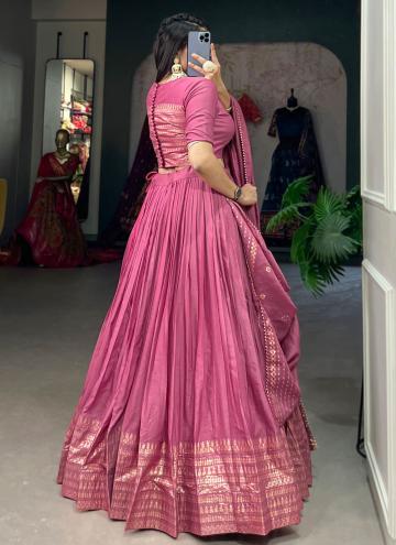 Chanderi A Line Lehenga Choli in Pink Enhanced with Border