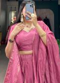 Chanderi A Line Lehenga Choli in Pink Enhanced with Border - 3