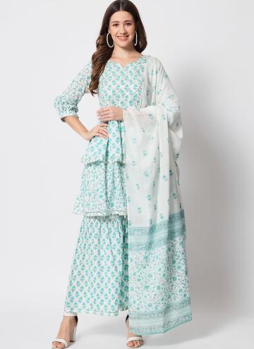Charming Aqua Blue Cotton  Fancy work Readymade Designer Salwar Suit