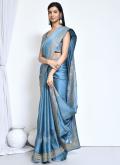 Charming Blue Satin Silk Woven Designer Saree for Engagement - 2