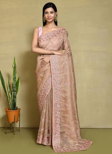 Charming Embroidered Organza Beige Contemporary Saree