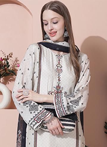 Charming Off White Muslin Embroidered Trendy Salwar Kameez for Ceremonial
