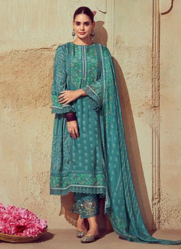Charming Turquoise Muslin Digital Print Salwar Sui
