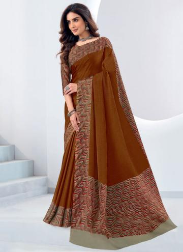 Chiffon Classic Designer Saree in Brown Enhanced with Printed