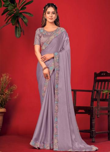 Chiffon Contemporary Saree in Lavender Enhanced with Sequins Work