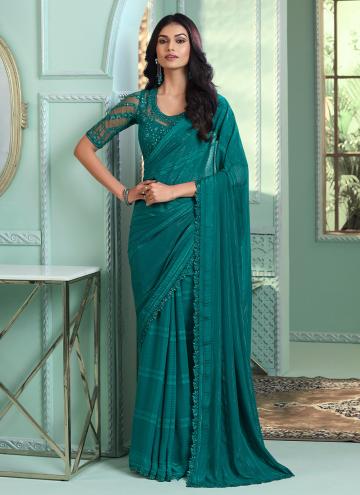 Chiffon Designer Saree in Green Enhanced with Border