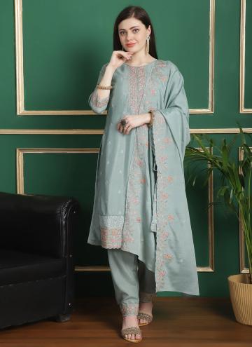 Chiffon Salwar Suit in Turquoise Enhanced with Emb