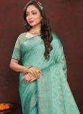 Classic Designer Saree in Turquoise Enhanced with Woven - 1