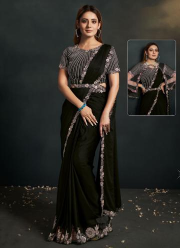 Cord Satin Silk Black Classic Designer Saree