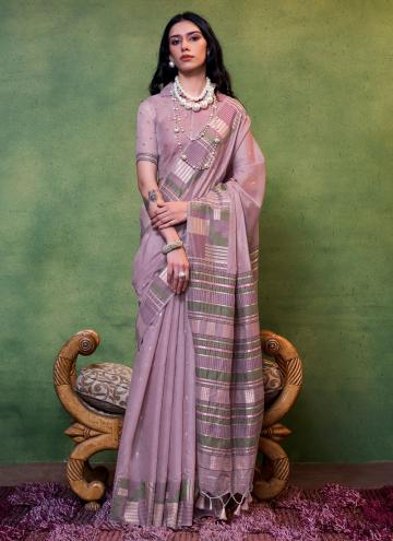 Cotton  Contemporary Saree in Lavender Enhanced with Woven
