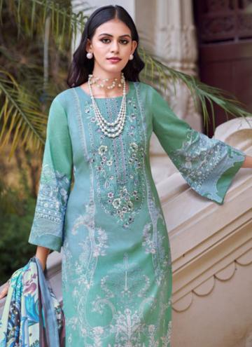 Cotton  Designer Salwar Kameez in Aqua Blue Enhanced with Digital Print