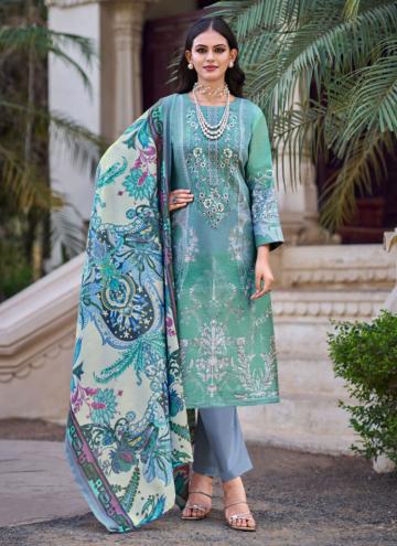 Cotton  Designer Salwar Kameez in Aqua Blue Enhanced with Digital Print