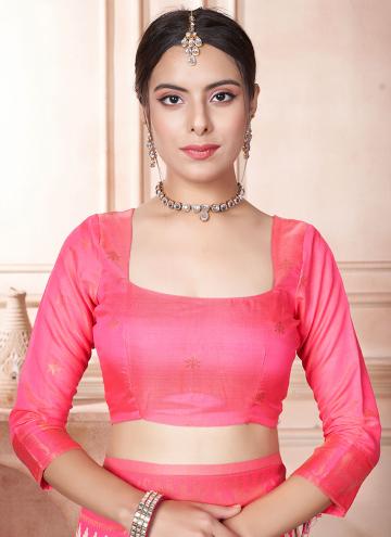 Cream and Pink Kanjivaram Silk Woven Designer Saree