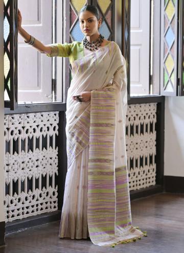 Cream color Cotton  Contemporary Saree with Woven