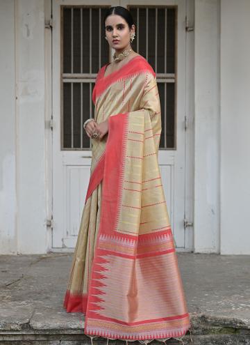 Cream Raw Silk Woven Contemporary Saree for Ceremonial