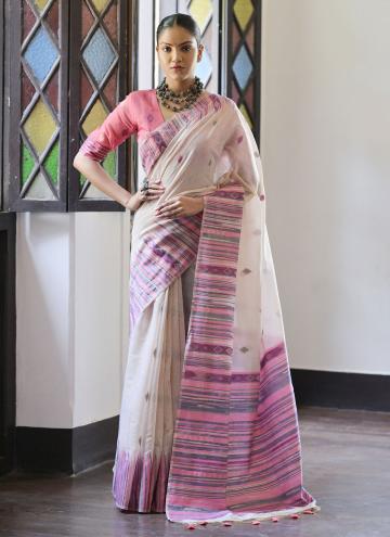 Cream Trendy Saree in Cotton  with Woven