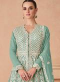 Dazzling Embroidered Georgette Sea Green Readymade Anarkali Salwar Suit - 2
