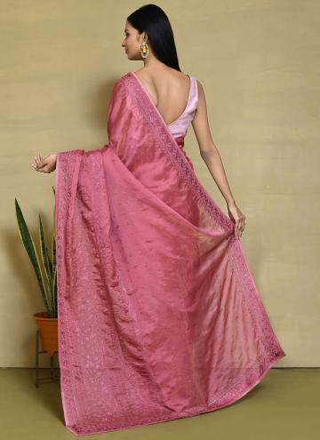 Dazzling Embroidered Satin Silk Pink Trendy Saree