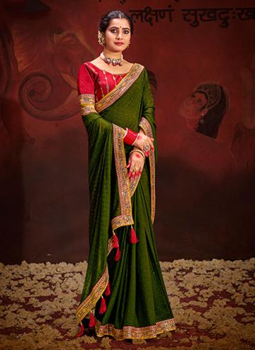 Dazzling Green Vichitra Silk Sequins Work Designer Saree for Ceremonial