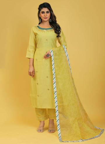 Dazzling Yellow Organza Embroidered Trendy Salwar 