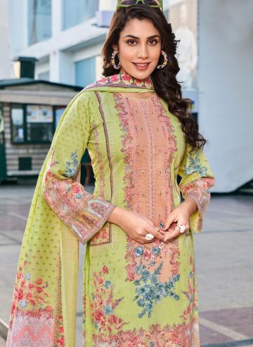 Digital Print Cotton Lawn Green and Peach Trendy Salwar Kameez