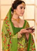 Digital Print Tussar Silk Green Trendy Saree - 1