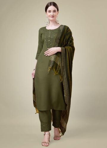Embroidered Blended Cotton Green Salwar Suit