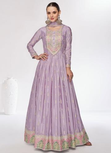 Embroidered Chinon Lavender Gown