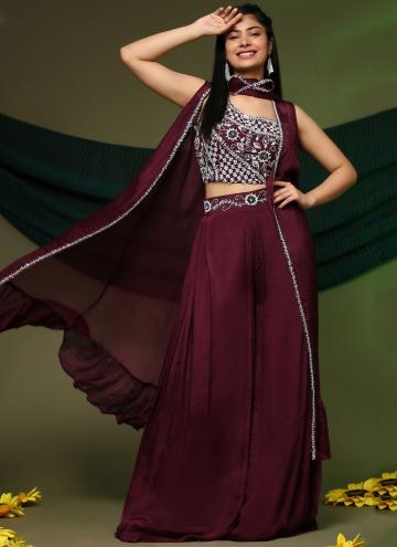 Embroidered Chinon Maroon Salwar Suit
