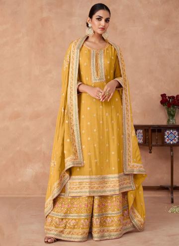 Embroidered Chinon Mustard Salwar Suit