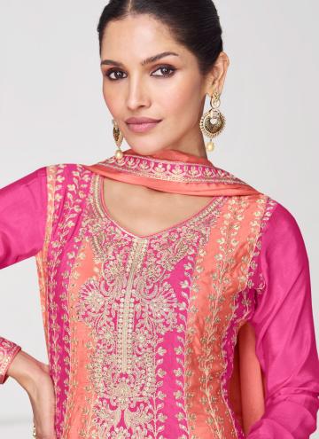 Embroidered Chinon Peach and Pink Trendy Salwar Kameez
