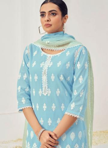 Embroidered Cotton  Aqua Blue Trendy Salwar Kameez