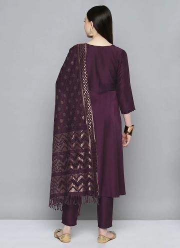 Embroidered Cotton  Wine Salwar Suit