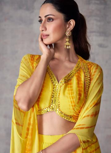 Embroidered Georgette Yellow Jacket Style Suit
