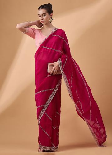 Embroidered Muslin Pink Classic Designer Saree