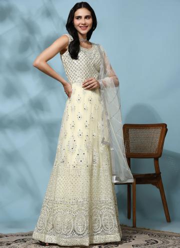 Embroidered Net Off White Readymade Designer Gown