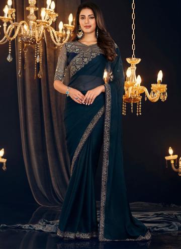 Embroidered Shimmer Georgette Navy Blue Classic De