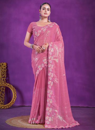 Embroidered Shimmer Peach Trendy Saree