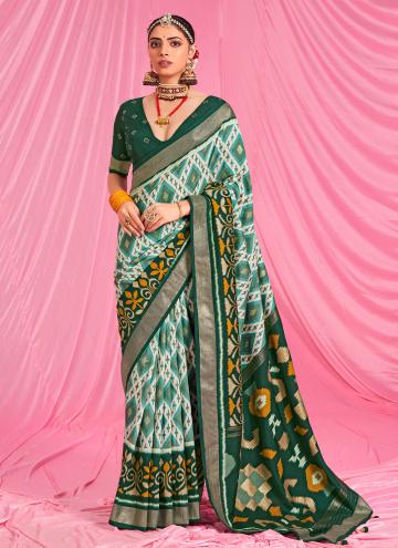 Fab Aqua Blue and Green Patola Silk Printed Casual Saree for Ceremonial
