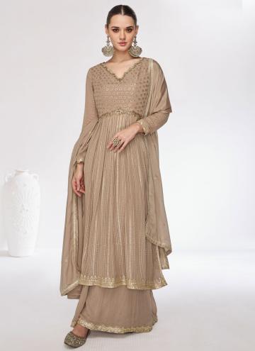 Fab Embroidered Chinon Brown Salwar Suit