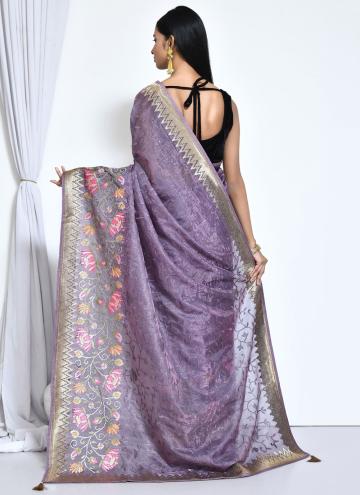 Fab Embroidered Satin Silk Purple Classic Designer Saree