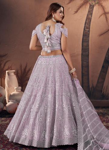 Fab Lavender Georgette Embroidered A Line Lehenga Choli for Engagement