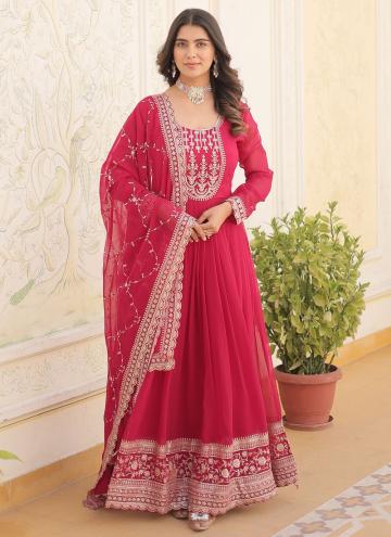 Fab Pink Faux Georgette Embroidered Readymade Desi