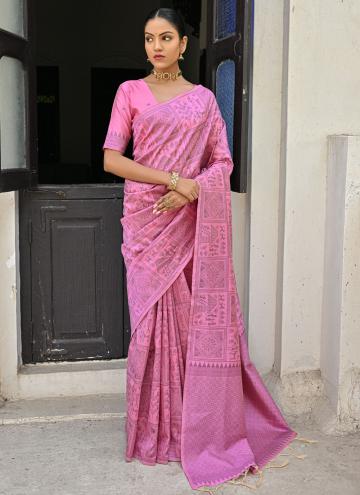 Fab Pink Raw Silk Woven Contemporary Saree