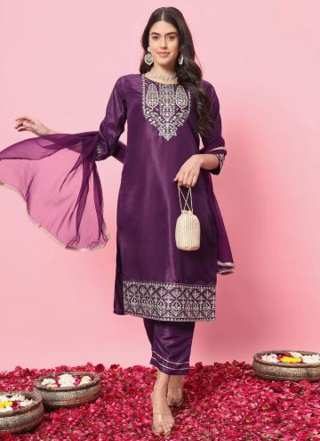 Fab Purple Silk Blend Embroidered Salwar Suit for 