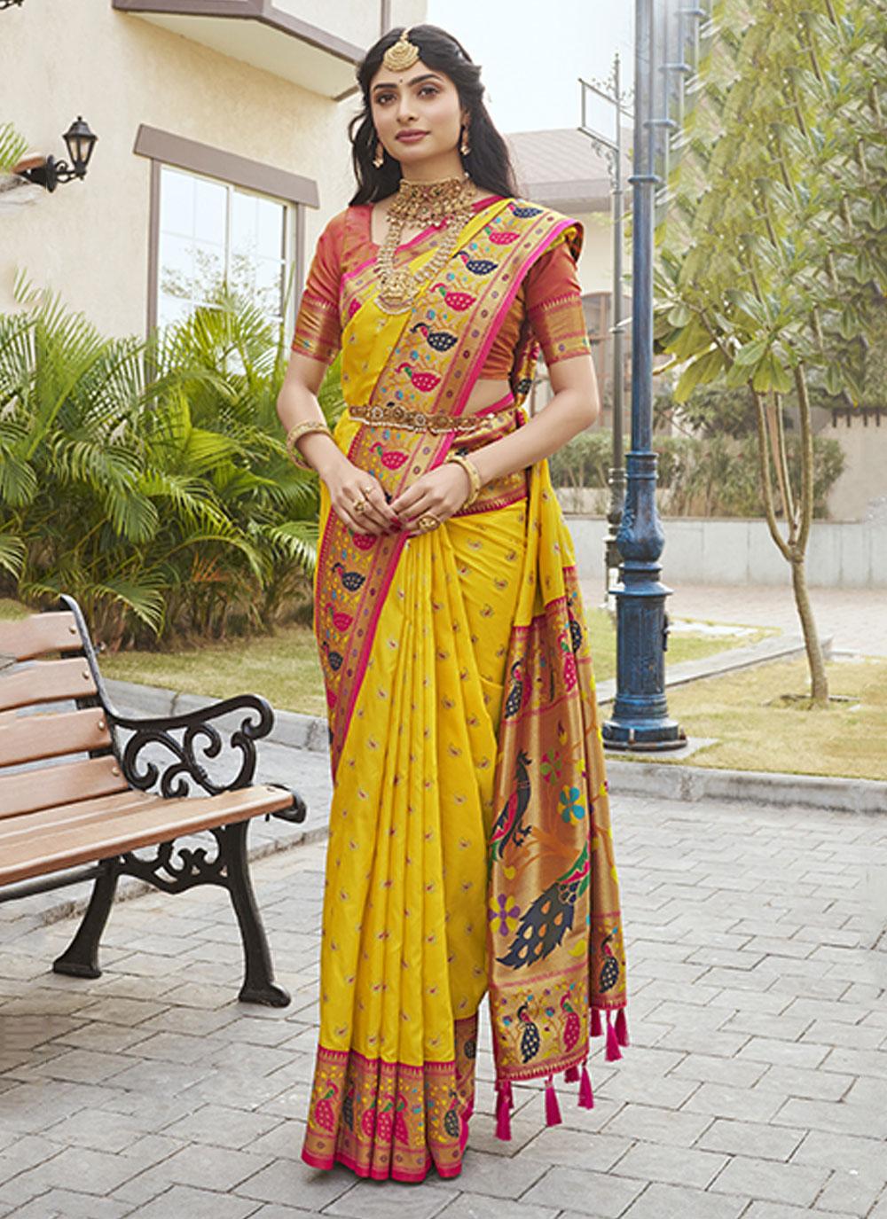 Fab Woven Silk Yellow Trendy Saree