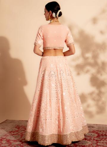 Georgette A Line Lehenga Choli in Peach Enhanced with Embroidered