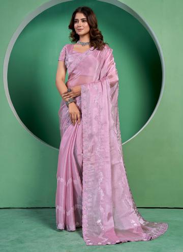 Georgette Classic Designer Saree in Pink Enhanced with Sequins Work